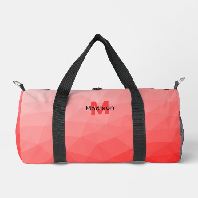 Geometrisches rotes Gradientenmuster Monogramm Duffle Bag (Vorderseite)