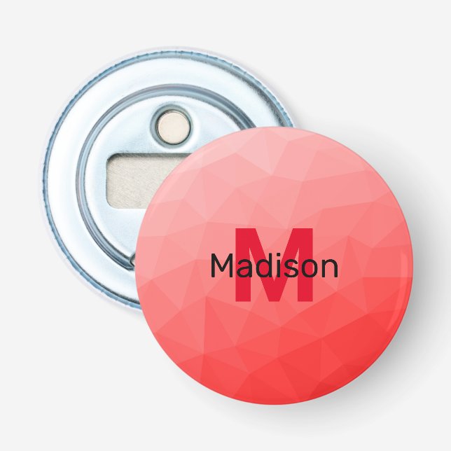 Geometrisches rotes Gradientenmuster Monogramm Flaschenöffner (Vorderseite)