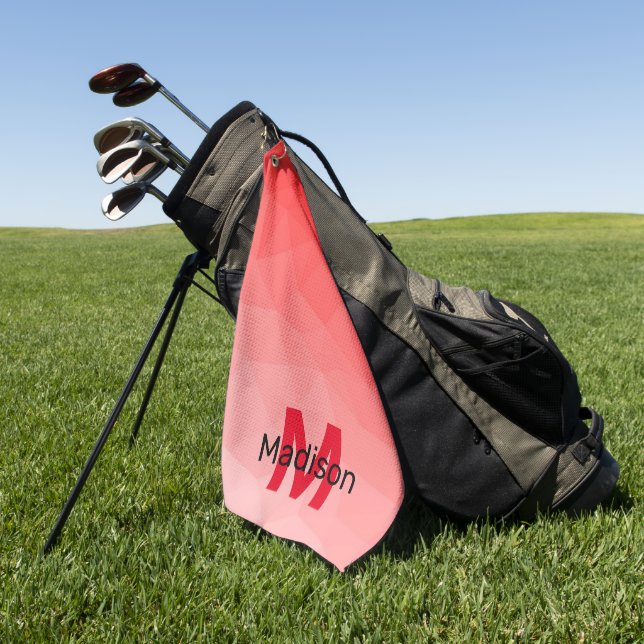 Geometrisches rotes Gradientenmuster Monogramm Golfhandtuch (Gras)