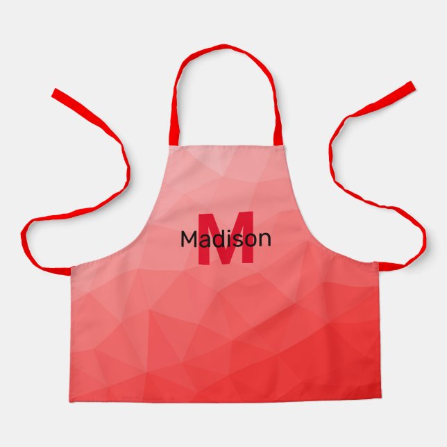 Geometrisches rotes Gradientenmuster Monogramm Schürze (Vorderseite)