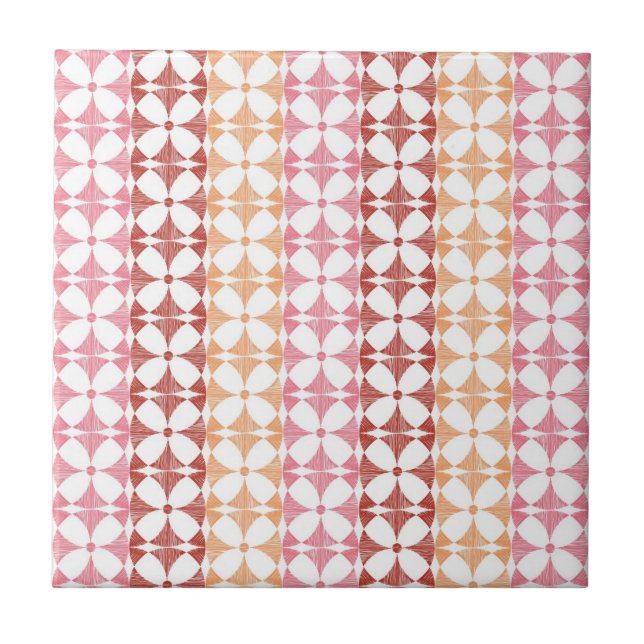 Geometrisches rotes ikat stripes Muster Fliese (Vorderseite)