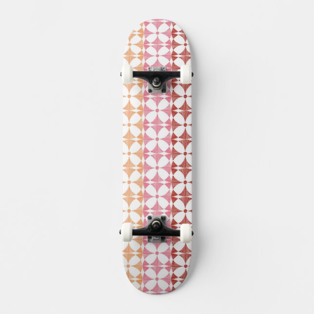 Geometrisches rotes ikat stripes Muster Skateboard (Vorderseite)