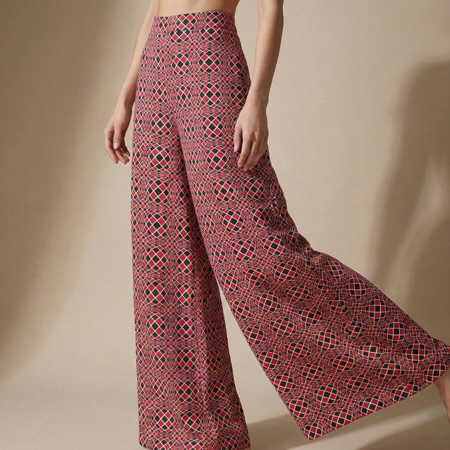 Geometrisches rotes Schwarz/Weiß Op Art Muster Stoff (Von Creator hochgeladen)