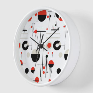 Geometrisches, rotes, schwarzes Bauhaus Uhr
