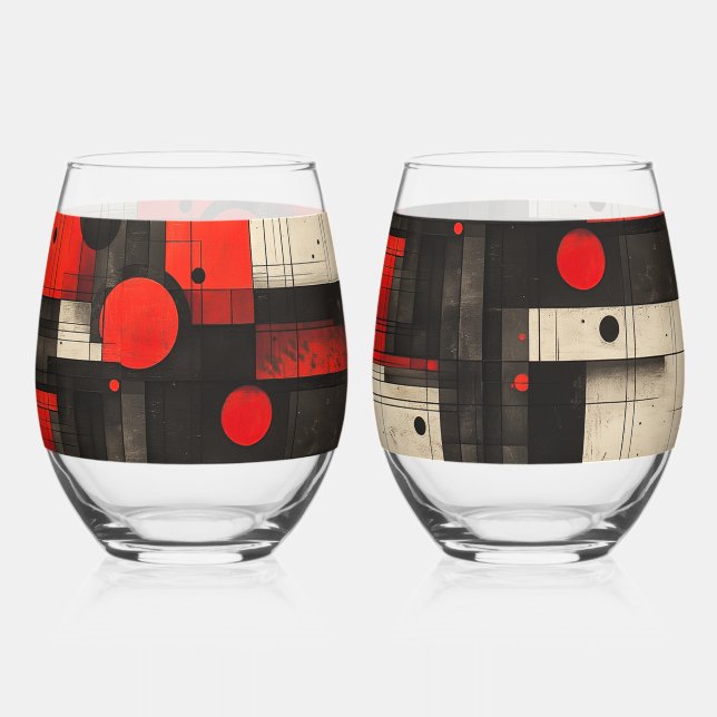 Geometrisches rotes schwarzes Cream Weinglas Ohne Stiel (Vorderseite)