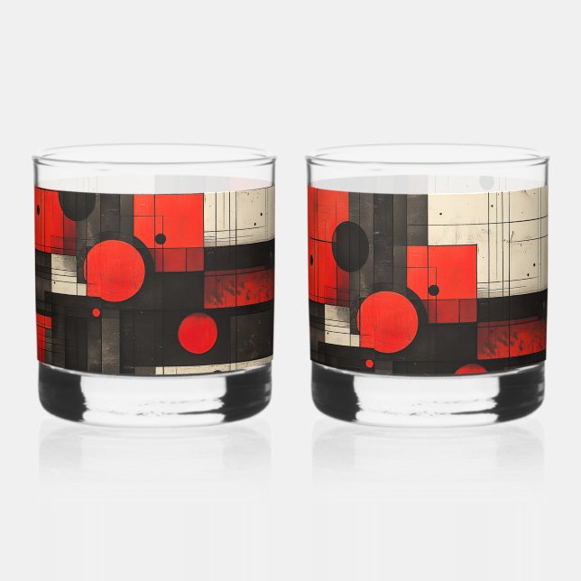Geometrisches rotes schwarzes Cream Whiskyglas (Vorderseite)