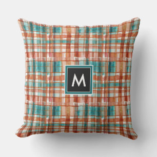 Geometrisches rotes und grünes Tartan-Wasserfarben Kissen