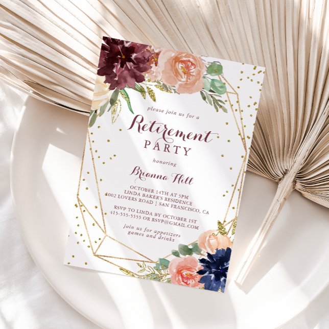 Geometrisches Rustic Gold Glitzer Retirement Party Einladung (Von Creator hochgeladen)