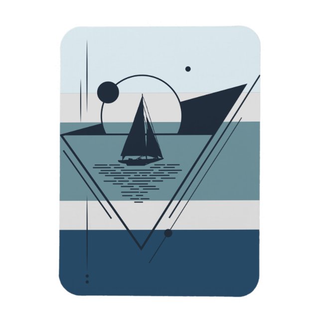 Geometrisches Sailboat Moderne Kunst Magnet (Vertikal)