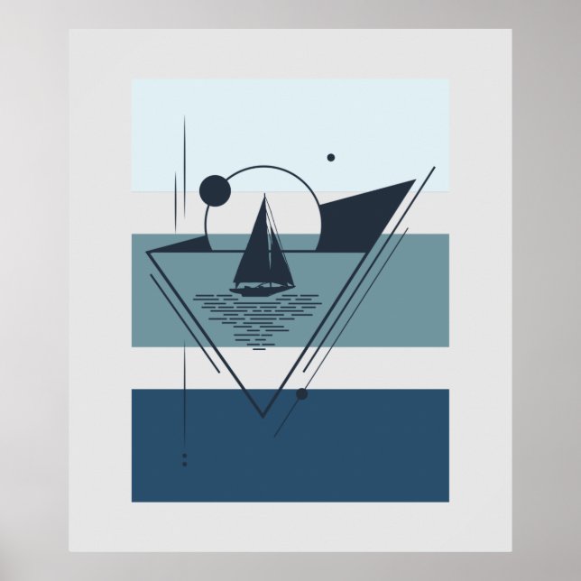 Geometrisches Sailboat Moderne Kunst Poster (Vorne)