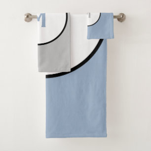 Geometrisches Schiefer Blau Silber Weiße Schwarze Badhandtuch Set