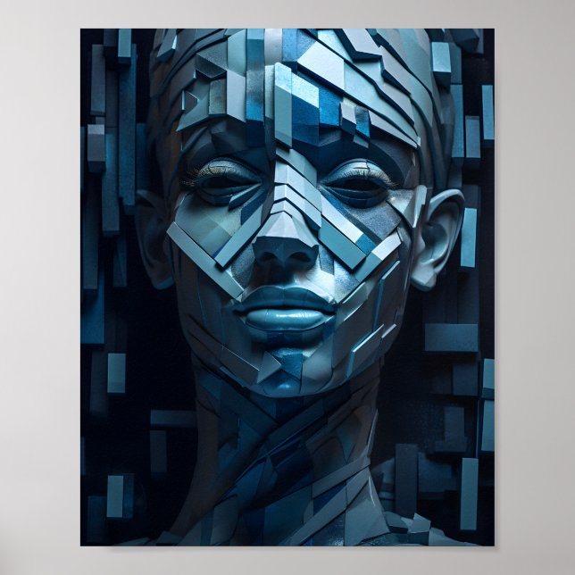 Geometrisches, schönes Frauengesicht Gestalt Mädch Poster (Vorne)
