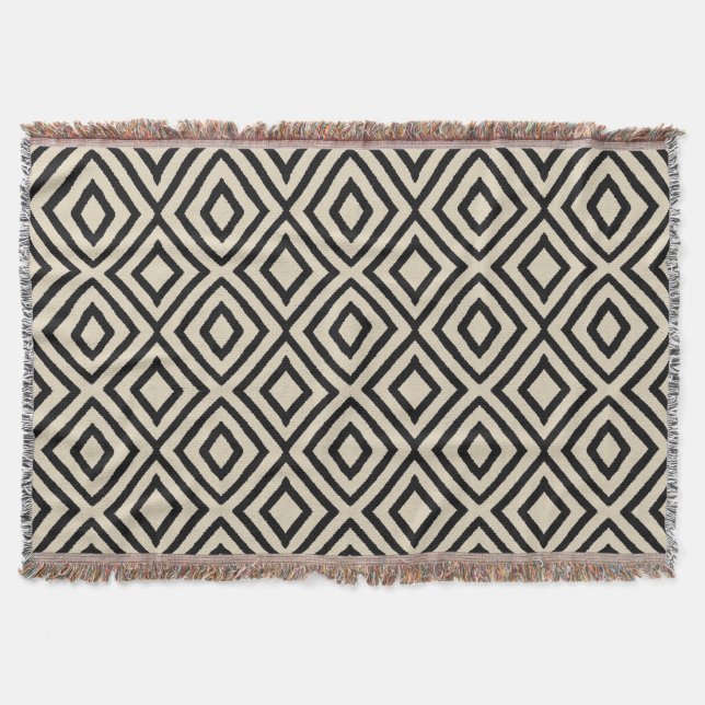 Geometrisches Schwarz & Creme Diamantmuster Decke (Vorderseite)