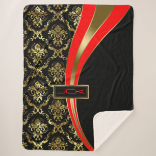 Geometrisches Schwarz-Gold-Damasken-Design Sherpadecke