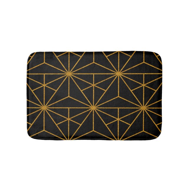 Geometrisches Schwarz-Gold-Deko-Muster Badematte (Vorderseite)
