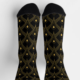 Geometrisches Schwarz-Gold-Kunstmuster des Dekos Socken