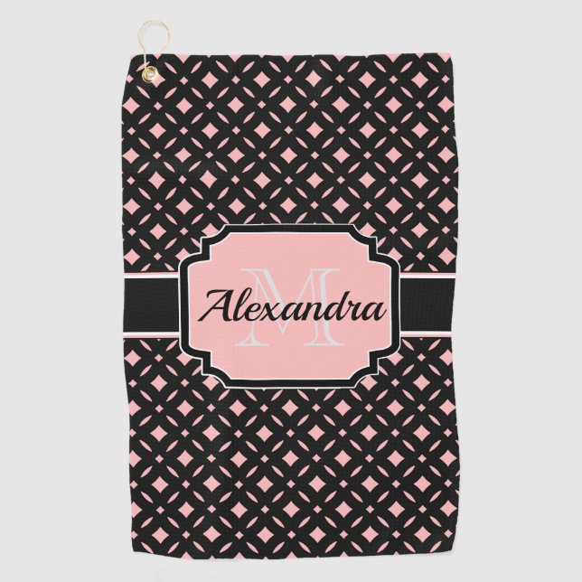Geometrisches Schwarz/Rosa Muster Golfhandtuch (Vorderseite)