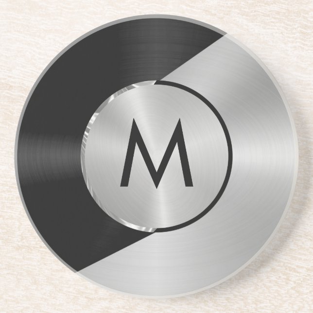 Geometrisches Schwarz-Silber-Metallic-Design Getränkeuntersetzer (Vorne)