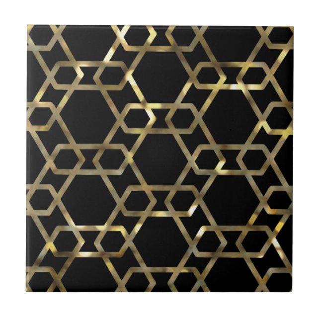 Geometrisches Schwarz und Gold Fliese (Vorderseite)
