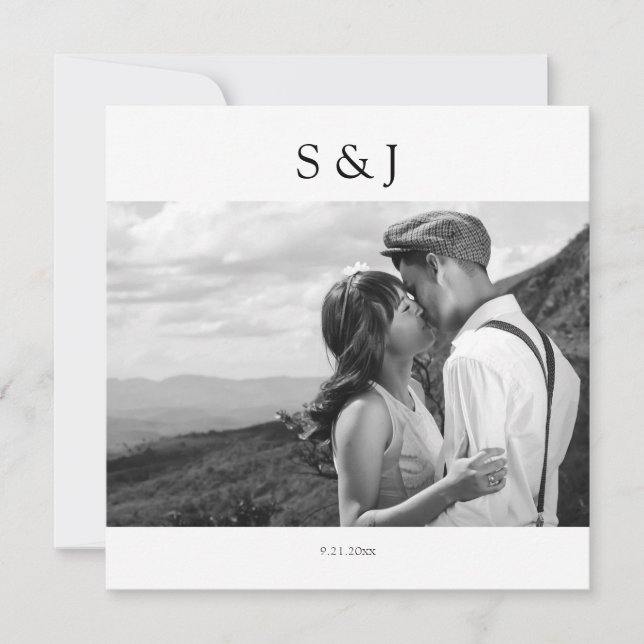 Geometrisches Schwarz-Weiß-Foto 2 Hochzeit Einladung (Vorderseite)