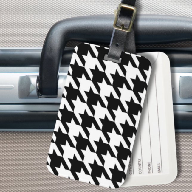 geometrisches Schwarz-Weiß-Hahnentrittmuster Gepäckanhänger (chic geometric black and white houndstooth pattern luggage tag)