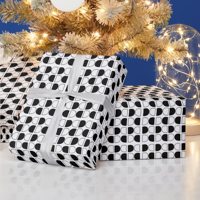 Geometrisches Schwarz-Weiß-Halbkreis-Muster Geschenkpapier (Feiertage)