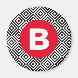Geometrisches Schwarz-Weiß-Muster rotes Monogramm Magnet