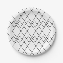 Geometrisches Schwarz-Weiß-Party Pappteller