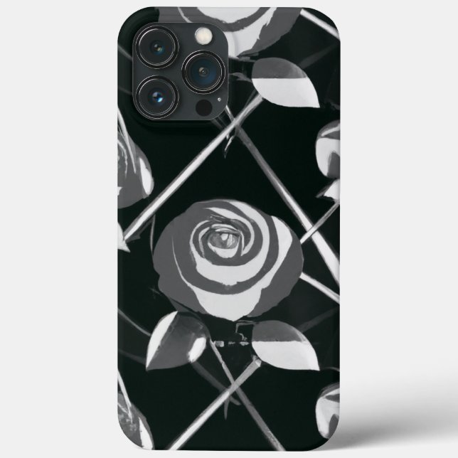 Geometrisches Schwarz-Weiß-Rose-Muster Case-Mate iPhone Hülle (Rückseite)