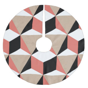 Geometrisches Schwarz-weißes Korallenmuster. Polyester Weihnachtsbaumdecke