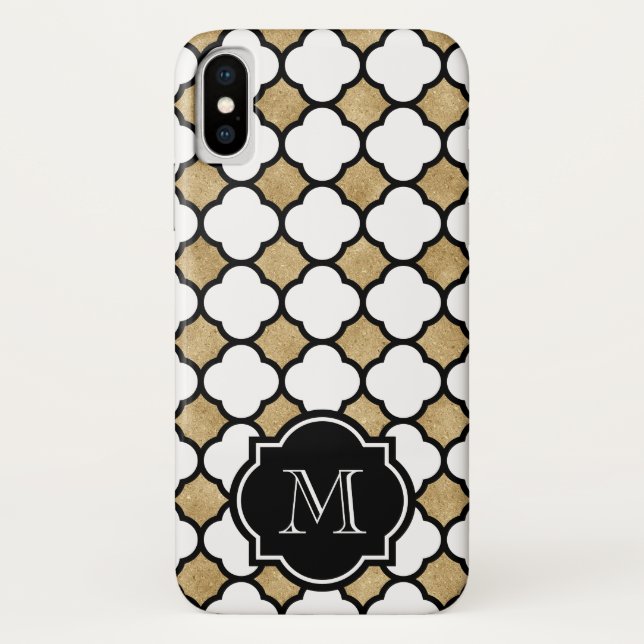 Geometrisches Schwarz-weißes Quatrefolienmonogramm Case-Mate iPhone Hülle (Rückseite)