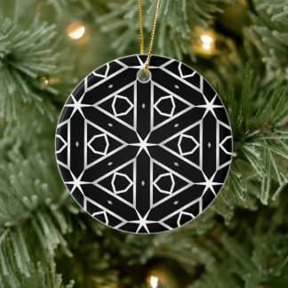 Geometrisches Schwarz-weißes und Silver Geometrism Keramik Ornament