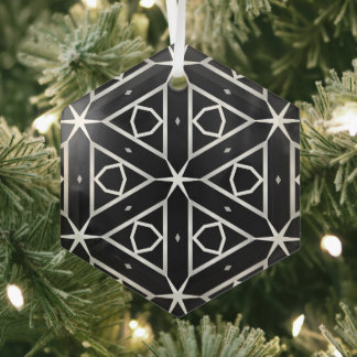 Geometrisches Schwarz-weißes und Silver Geometrism Ornament Aus Glas