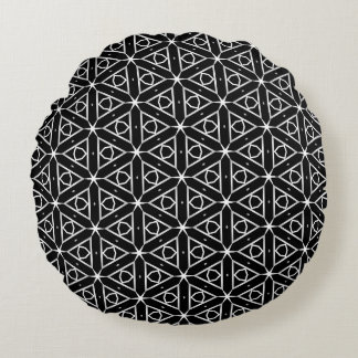 Geometrisches Schwarz-weißes und Silver Geometrism Rundes Kissen