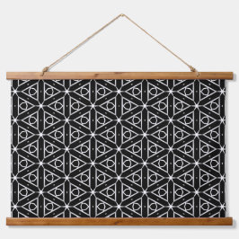 Geometrisches Schwarz-weißes und Silver Geometrism Wandteppich Mit Holzrahmen