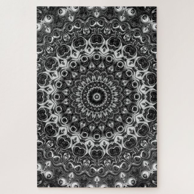 Geometrisches Schwarzweiß-Mandala Puzzle (Vertikal)