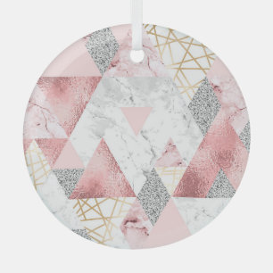Geometrisches, silbernes Dreieck aus Gold, Marmorm Ornament Aus Glas