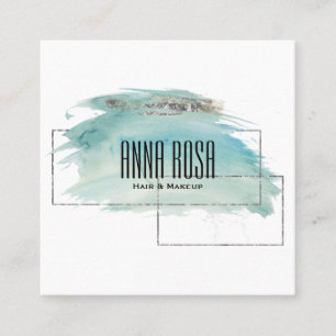 *~* geometrisches silbernes Türkis-Aquarell Girly Quadratische Visitenkarte
