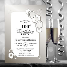 Geometrisches Silver-Party zum 100. Geburtstag Einladung