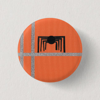 Geometrisches Spinnen-Design Schwarz und Orange Button