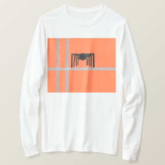 Geometrisches Spinnen-Design Schwarz und Orange T-Shirt