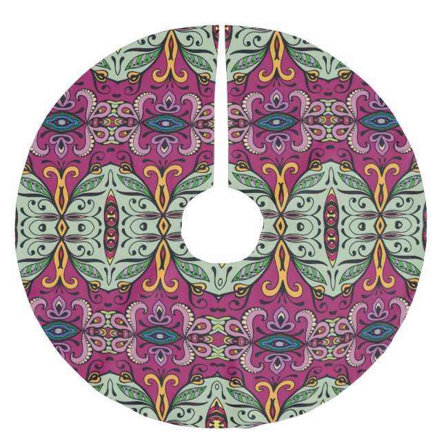 Geometrisches Stammbaum Ethnic Doodle Polyester Weihnachtsbaumdecke (Vorderseite)