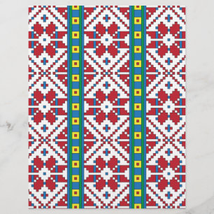Geometrisches Stammmuster rot, blau und weiß mit S Briefkopf