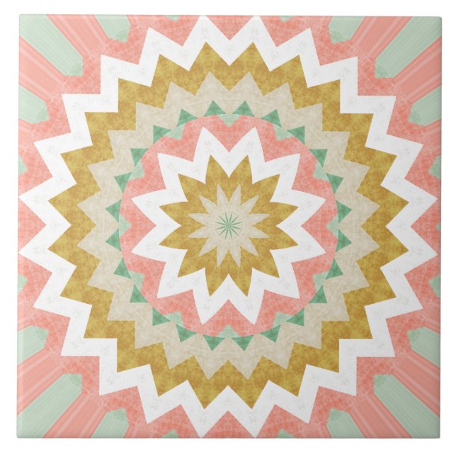 Geometrisches Sternenexplosionsmuster Boho Mandala Fliese (Vorderseite)