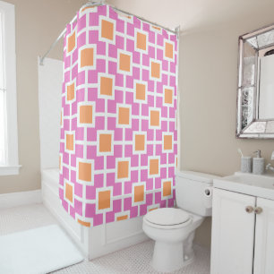 Geometrisches Trellis-Muster in Rosa und Orange Duschvorhang