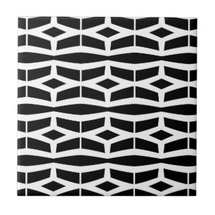 Geometrisches Trellismuster in Schwarz-Weiß Fliese