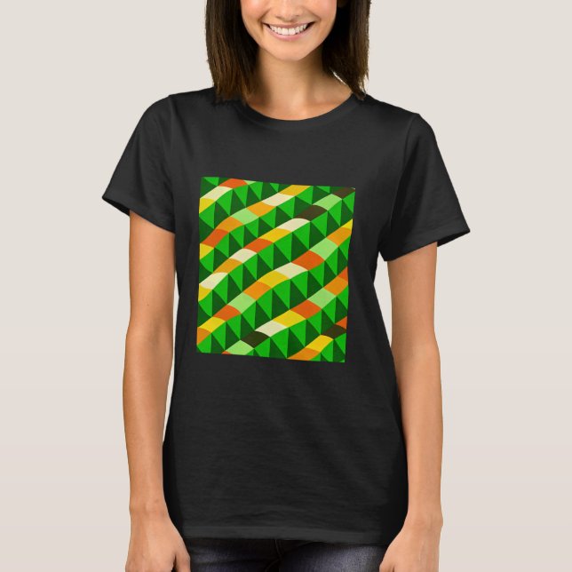 GEOMETRISCHES TRIANGLE RETRO PATTERN GRÜNES OPTISC T-Shirt (Vorderseite)