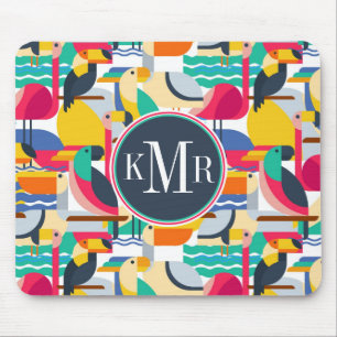 Geometrisches tropisches Monogramm der Vogel- Mousepad