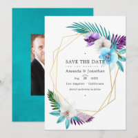 Geometrisches tropisches Orchideenhochzeitungs-Fot
