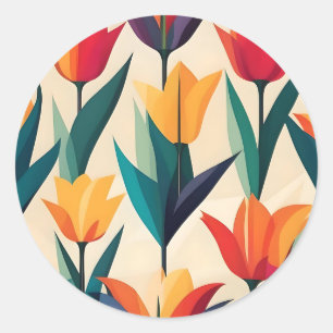 Geometrisches Tulip Muster Modernisch Runder Aufkleber